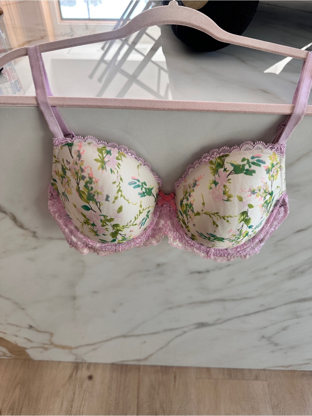 Victoria's Secret Floral Lace Push-Up Bra - Pink, Green & White